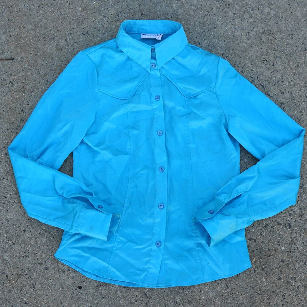 ASOS Cobalt Blue Satin Western Button Up Blouse Long Sleeve Y2K Cowgirl 4